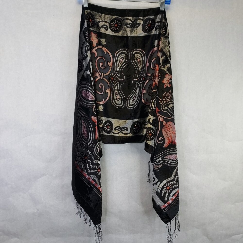 Velvet Burnout Scarf Shawl Rectangle Sheer Tassel Heart Paisley Witch Whimsigoth - Picture 4 of 10